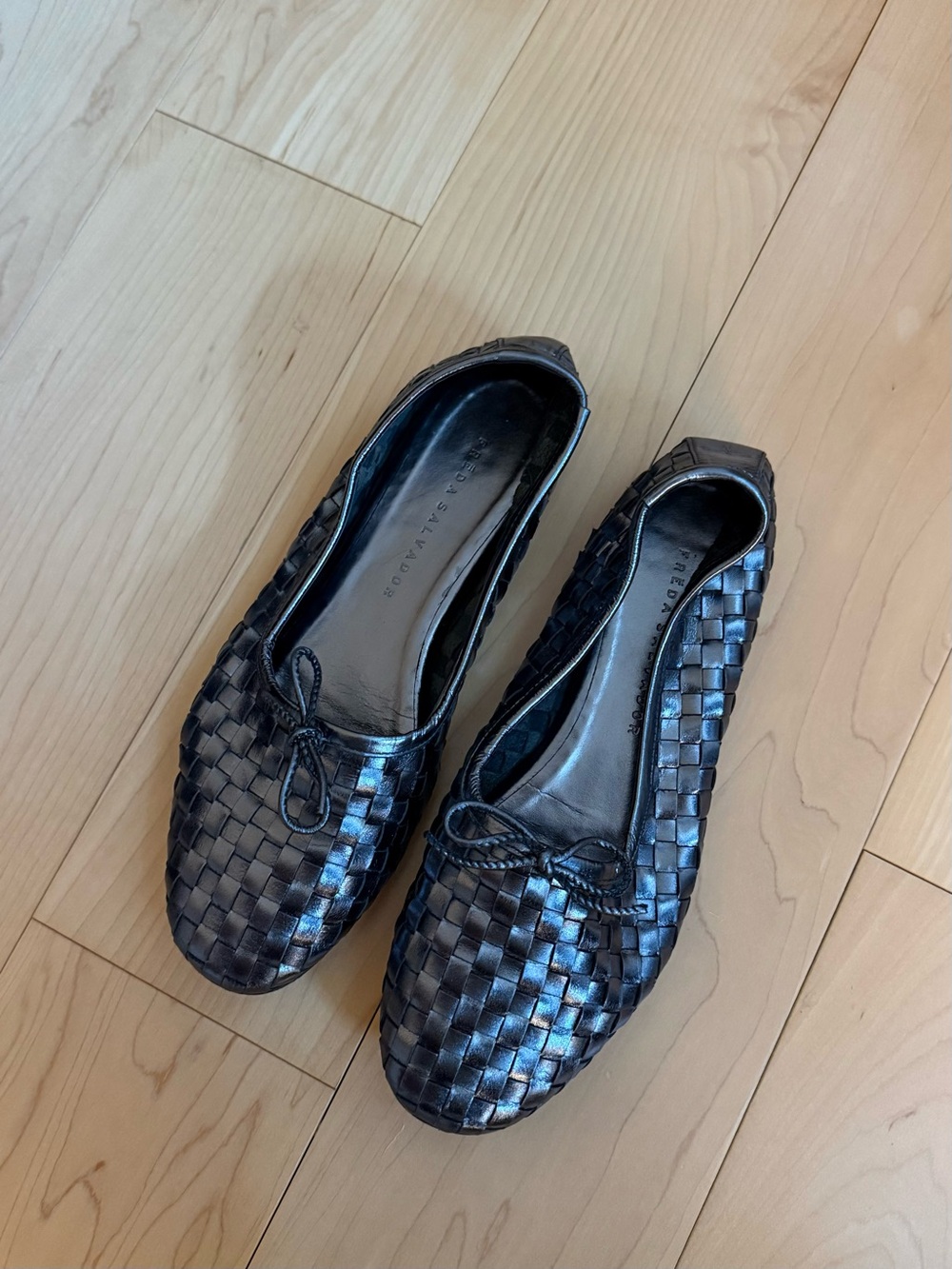 Freda Salvador Woven Leather Ballet Flats - gunmetal